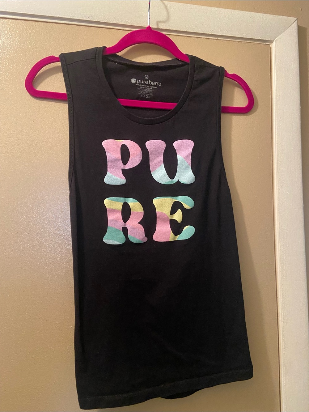 Pure Barre Black Tank with Pastel 'PURE' Graphic! Medium! EUC!